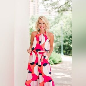 Gibson wide leg cabana halter jumpsuit size small